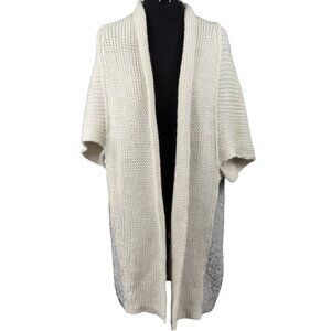 REVEL Open Front Knit Cardigan Longline Cream Grey Color Block Shawl Women's OS